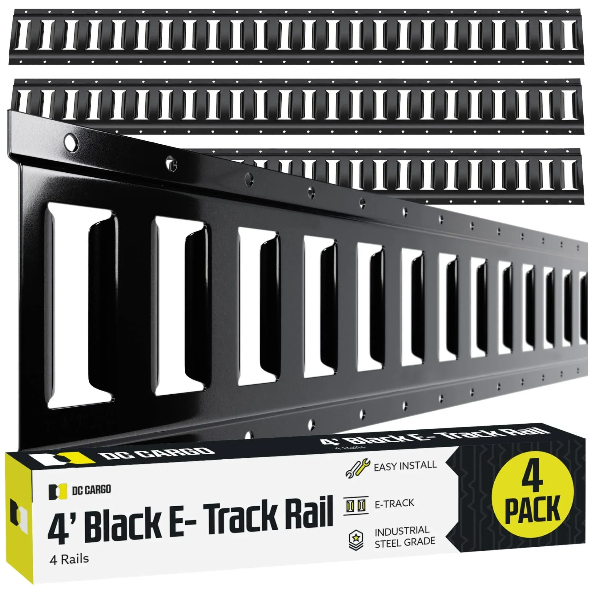 DC Cargo - E Track Tie Down Rail Kit 4' (4 Pack) for Garages, Vans, Trailers, Motorcycle Tie Downs, ATV MOUNTINGS - Etrack Bar Rails – Powder-Coat