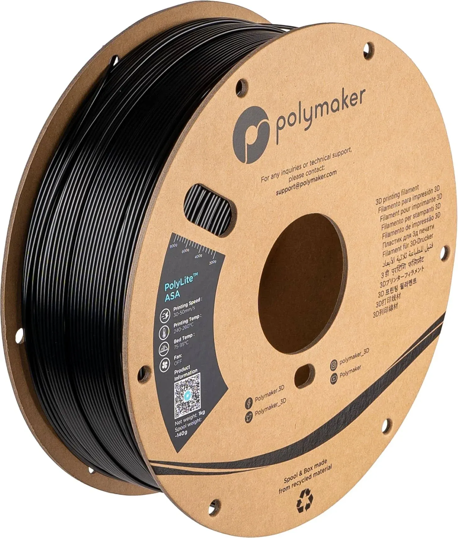 Polymaker ASA Filament 1.75mm Black, 1kg ASA 3D Printer Filament, Heat & Weather Resistant - ASA 3D Filament Perfect for Printing Outdoor Functional Parts, Dimensional Accuracy +/- 0.03mm