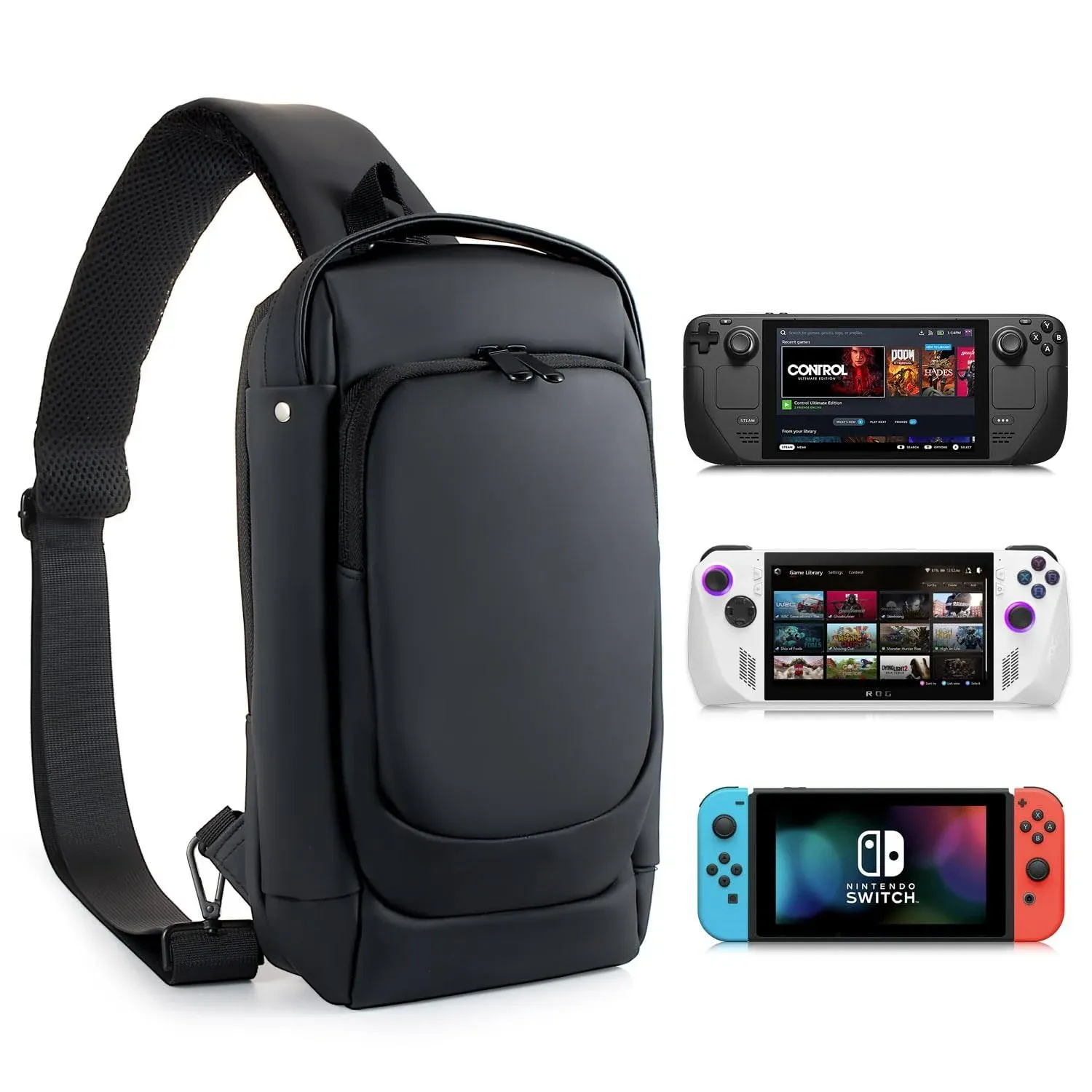 Carrying Case Compatible with ROG Ally | Nintendo Switch | Steam Deck - Sonicgrcae Large Capacity Leather Travel Bag Backpack for Nintendo Switch OLED|ROG Ally|Deck Accessories