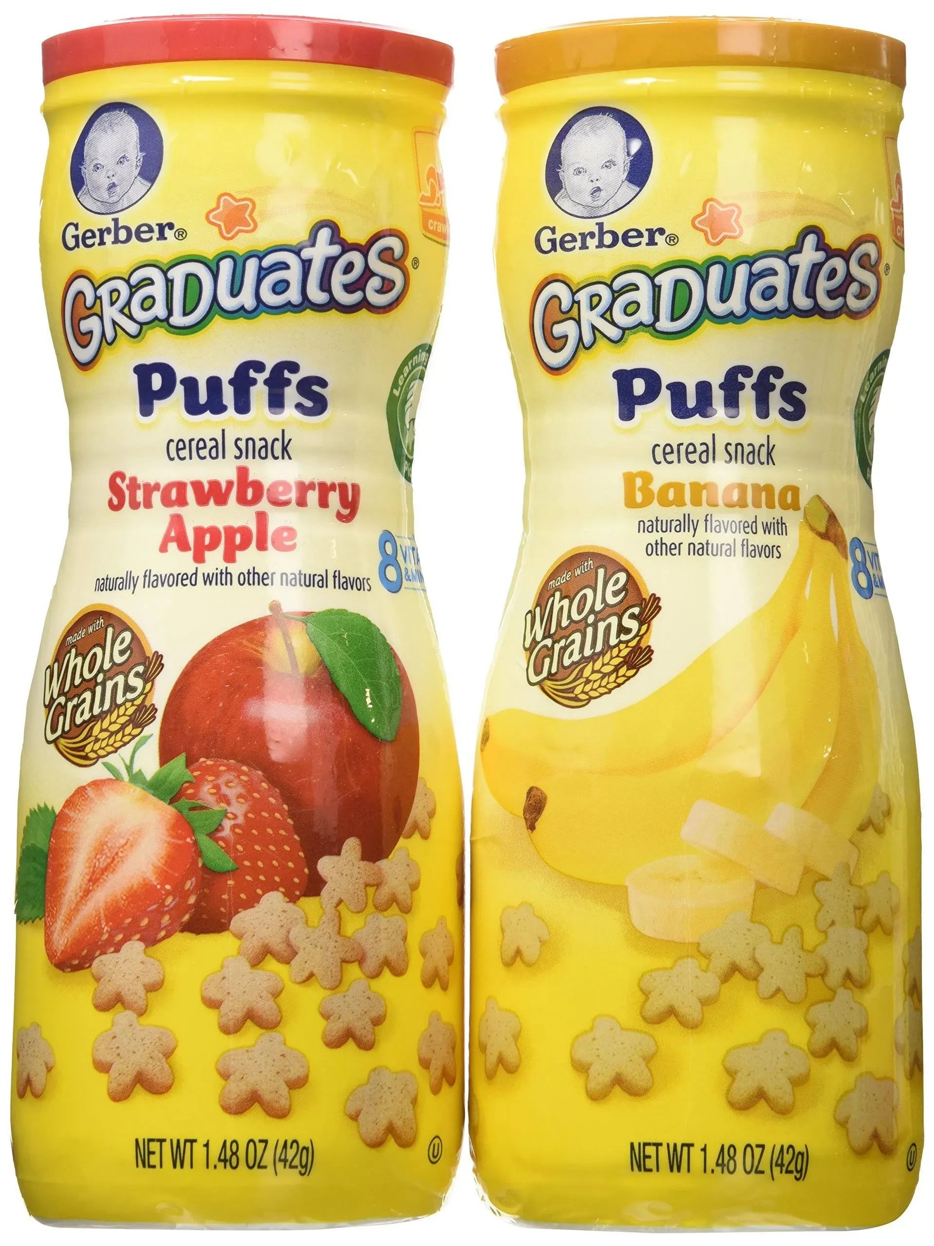 Gerber Graduates Puffs Cereal Snack, Banana and Strawberry Apple, 6 Co