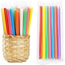 200 PCS Individually Packaged Colorful Jumbo Smoothie Straws, Large Wide Milkshake Disposable Plastic Drinking Straw (0.43" Diameter and 8.2" long) (200)