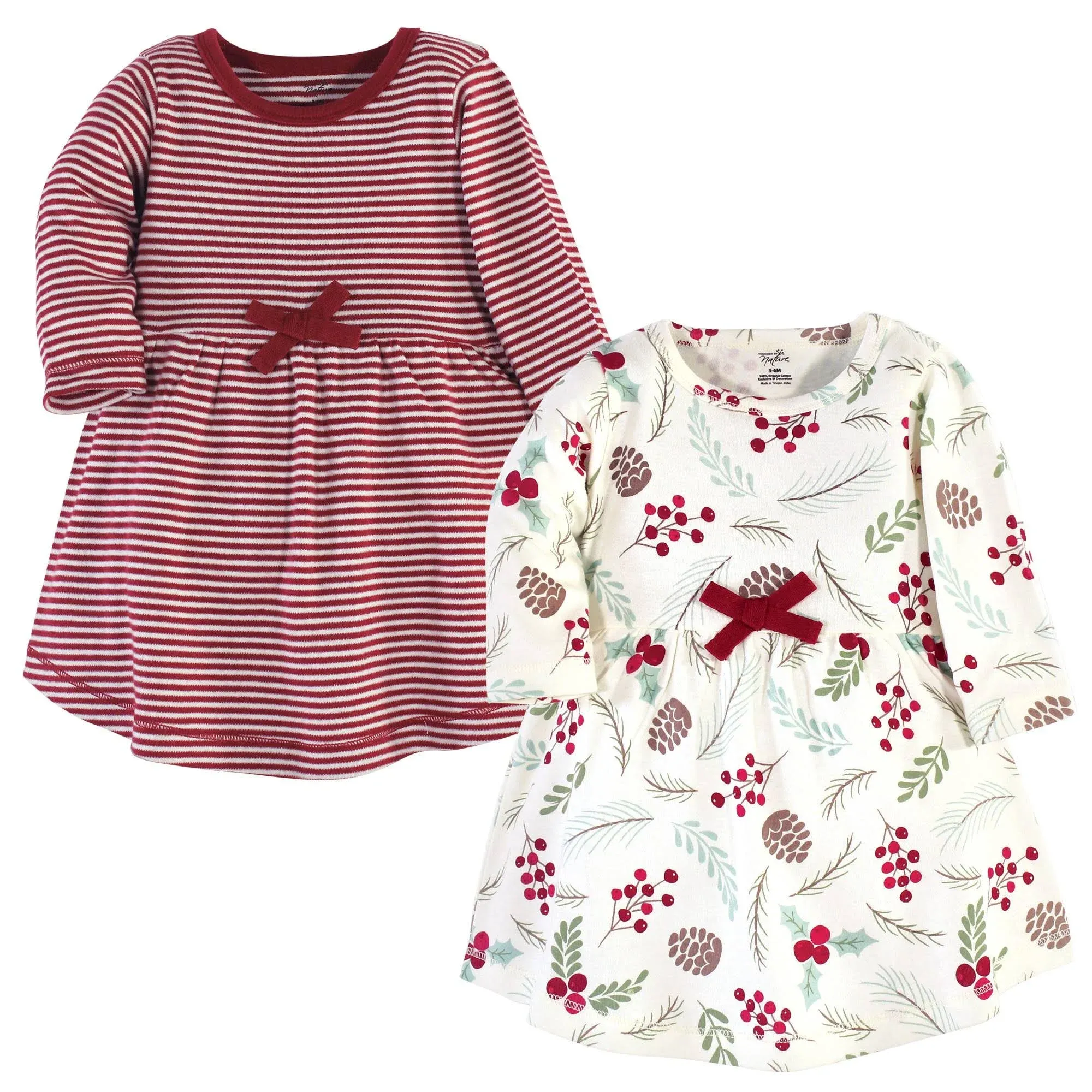 Touched by Nature Organic Cotton Dresses, Youth Holly Berry Long Sleeve 2-Pack