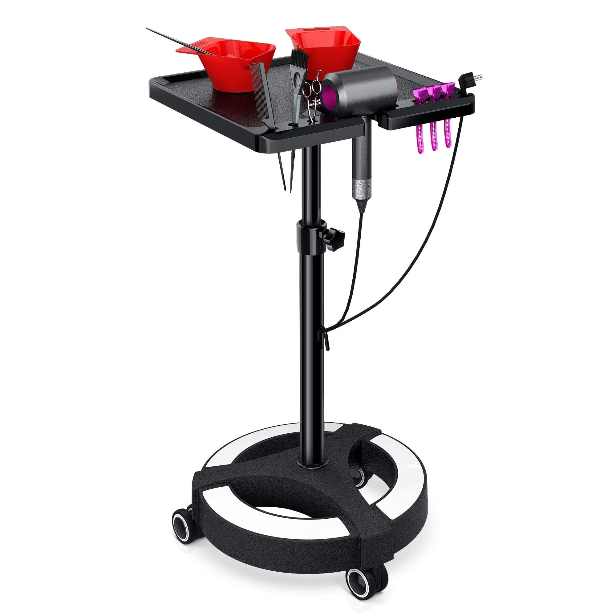 Deer Beauty Salon Tray - Metal Instrument Trolley for Hairdressers Stylists Tattoo Artists with 2 Magnetic Color Bowls Smooth Rolling Service Cart