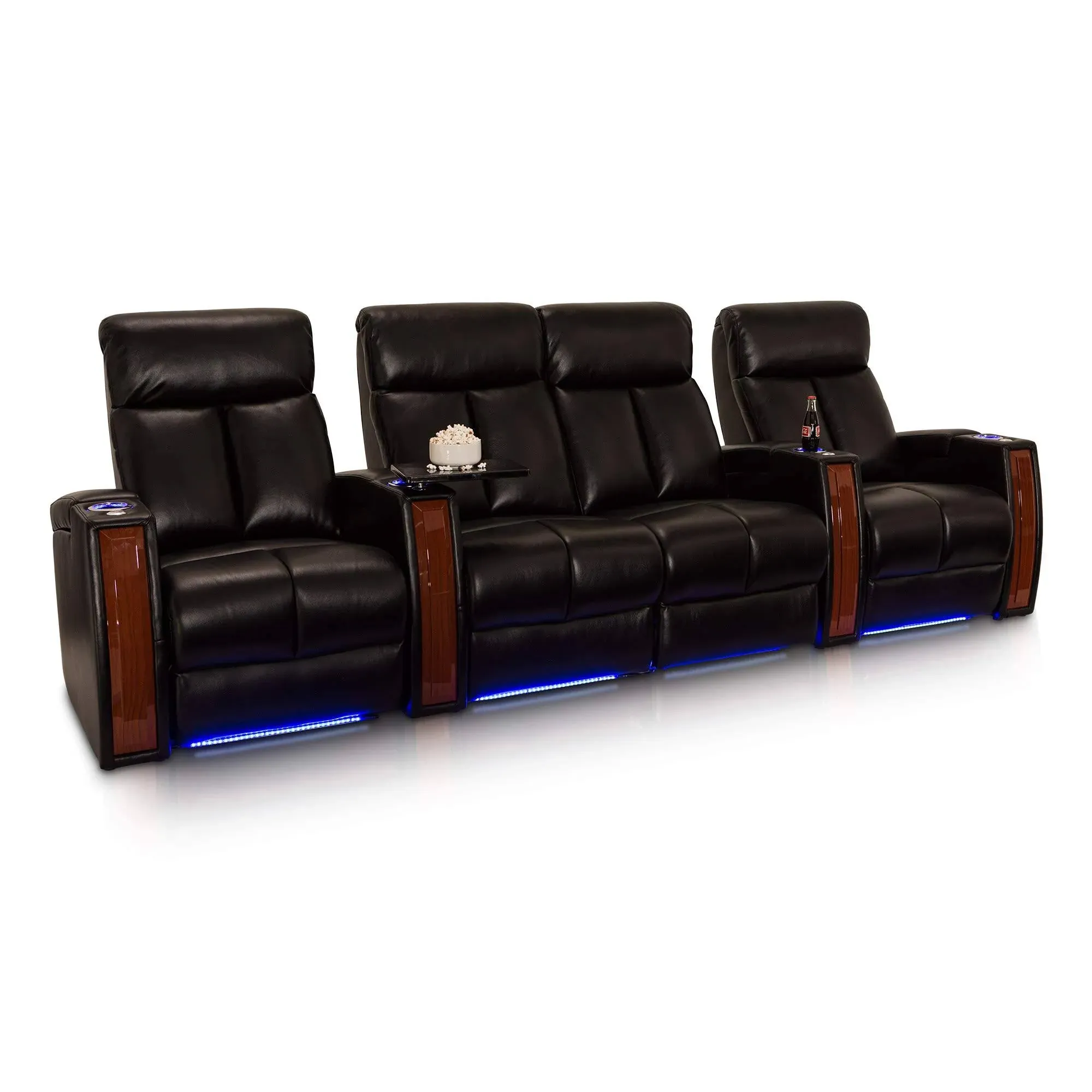 Seatcraft Seville Theater Seating - Black, Leather Gel, Power, Row of 4 Loveseat