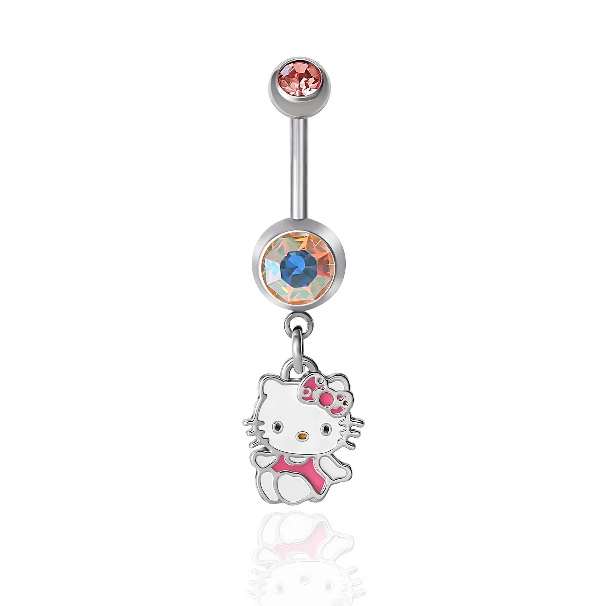 Hello Kitty Belly Button Ring 14g Stainless Steel Kawaii Belly Button Piercing Jewelry, Sanrio Official License