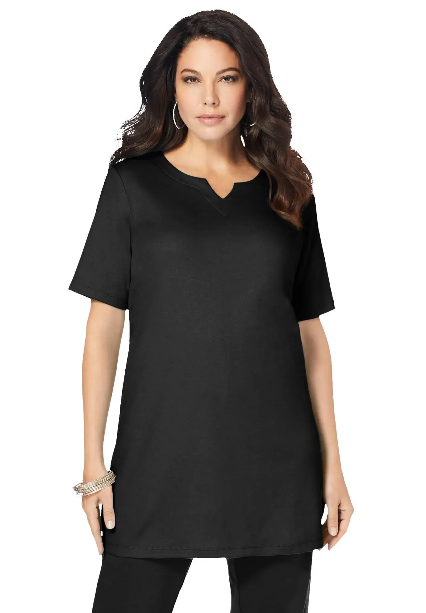 Roaman's Plus Size Women's Notch-Neck Soft Knit Tunic