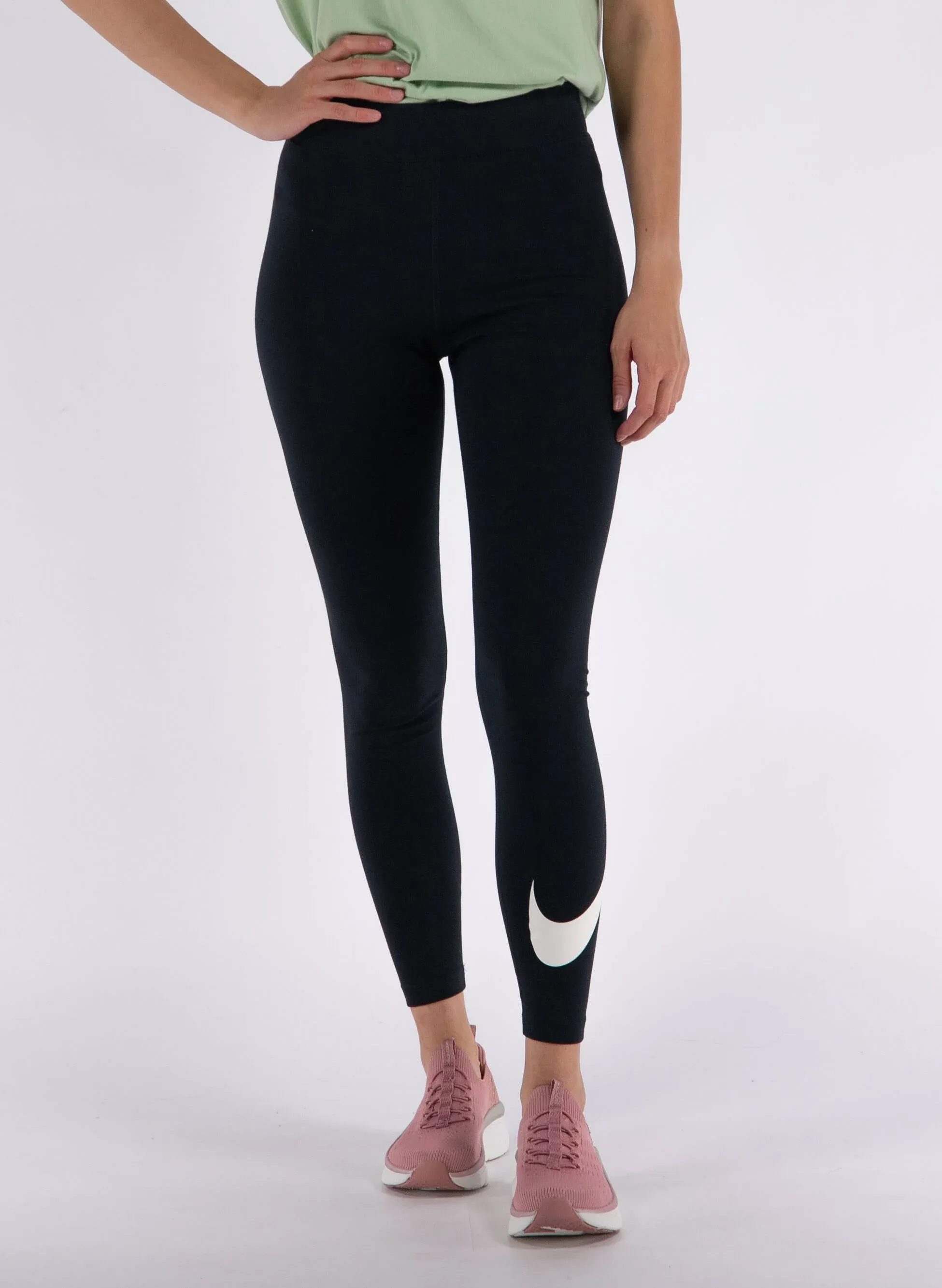 Leggings a Vita Alta con Swoosh Nero Donna