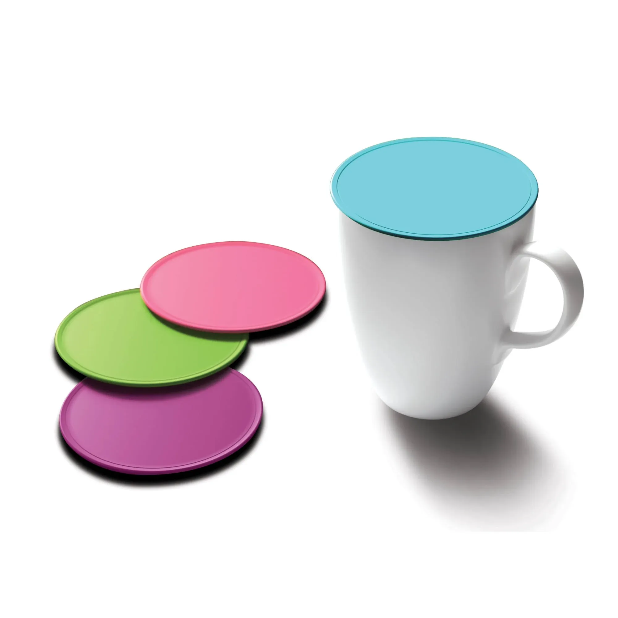 Coverware Drink Tops Tap and Seal Coffee and Tea Covers - Gently Suctions to Mugs to Keep Drinks Warmer Longer and Reduce Splashing - BPA Free