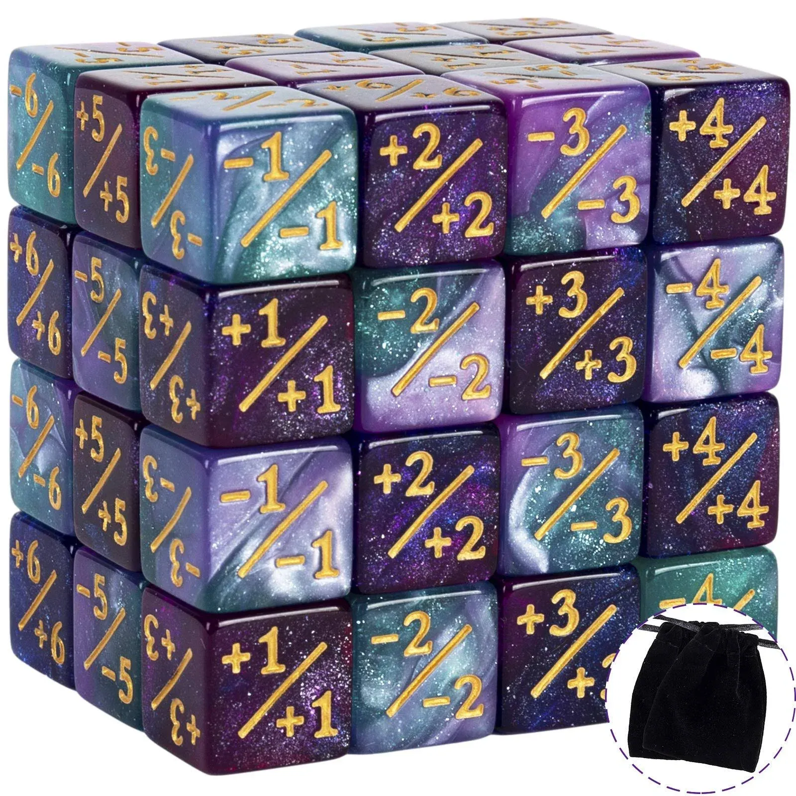 48 Pcs Token Dice Counters Magic The Gathering Glitter Sparkle Dice Marble Cube ...