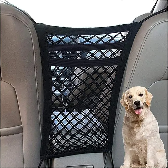 Upgraded 3-Layer Pet Barrier Dog Car Net Barrier with Auto Safety Mesh Organizer