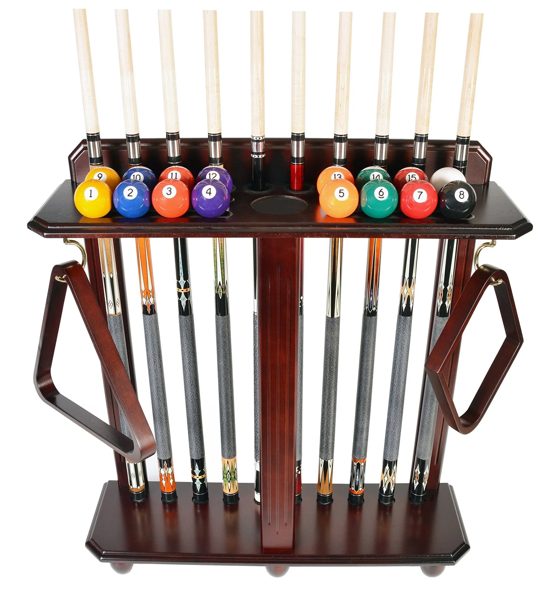 ISZY Billiards Pool Stick Rack - Cue Rack Only - Mahogany - Holds Balls &amp; Sticks