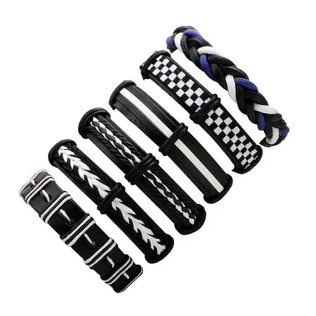 MILAKOO 6 Pcs Punk Braided Leather Bracelets for Men Women Cuff Wrap Wristbands Adjustable