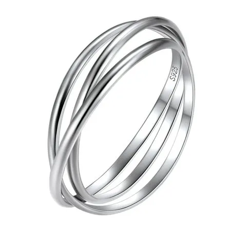 BORUO 925 Sterling Silver Ring, Fidget Ring Anxiety Ring, Triple Row Rolling Interlocking Stacking Rings, High Polish Rings for Women, Men Each Band Width 1.8mm Size 4-12