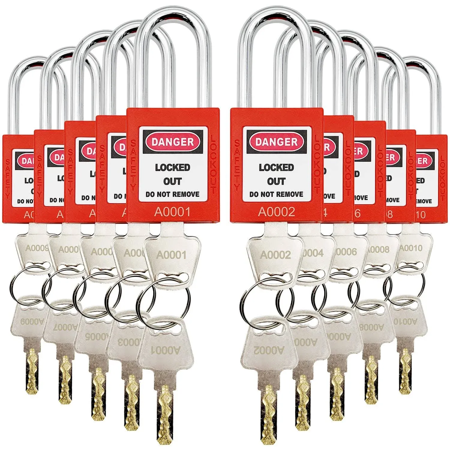 SAFBY 10 Keyed Different Lockout Tagout Lock - Loto Safety Padlocks for Lock Out