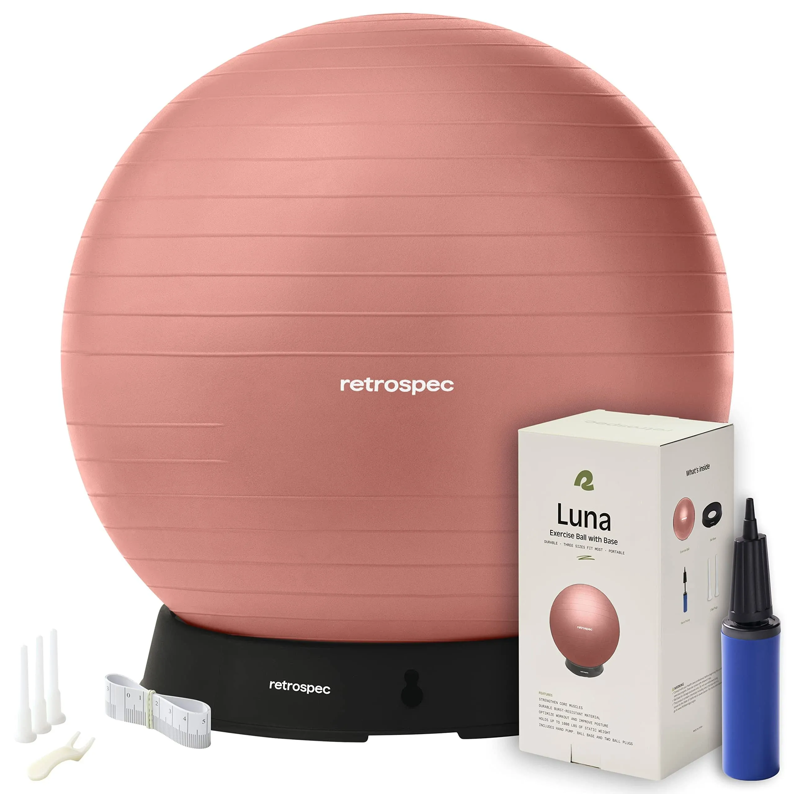 Retrospec Luna Exercise Ball, Base &amp; Pump/Ball &amp; Pump with 55cm, Rose 