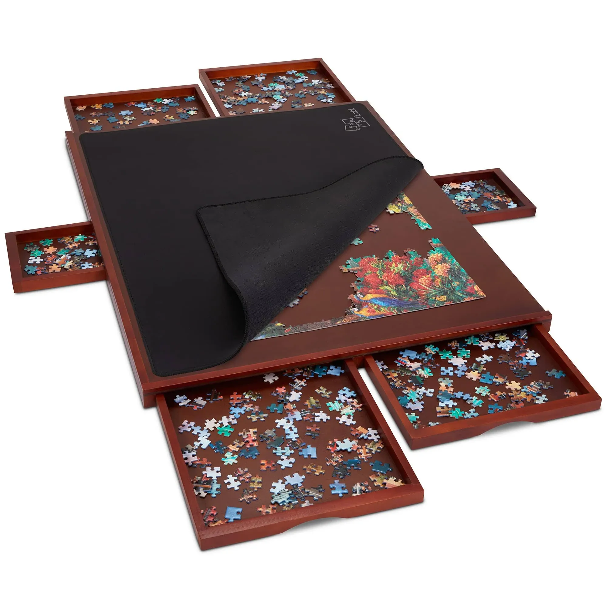 Jumbl 1500 Piece Puzzle Board w/Mat, 27 x 35 Wooden Jigsaw Puzzle Table, Brown