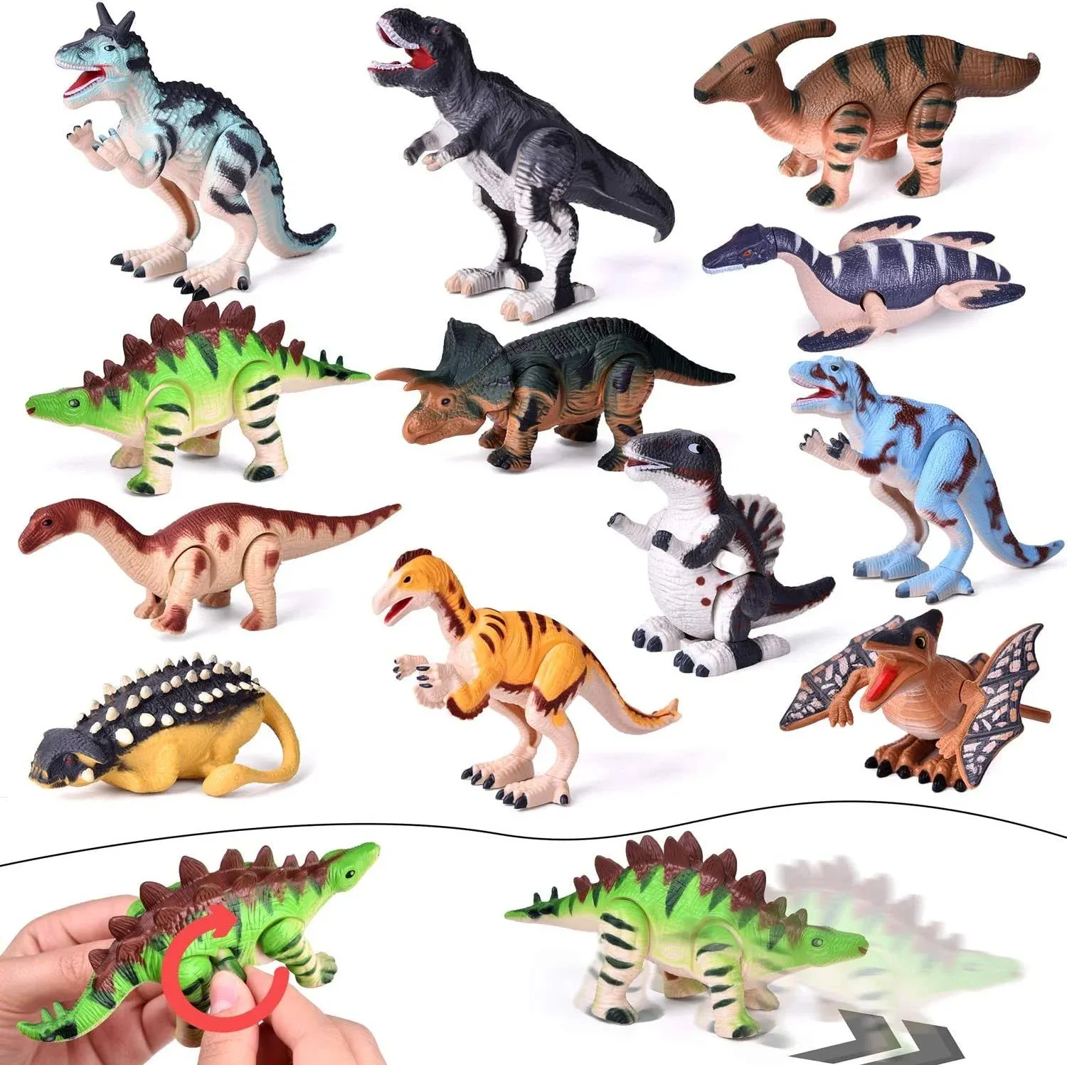 Fun Little Toys 12 Pieces Dinosaur Wind Up Toy for Kids, Toddler Bath Pool ...