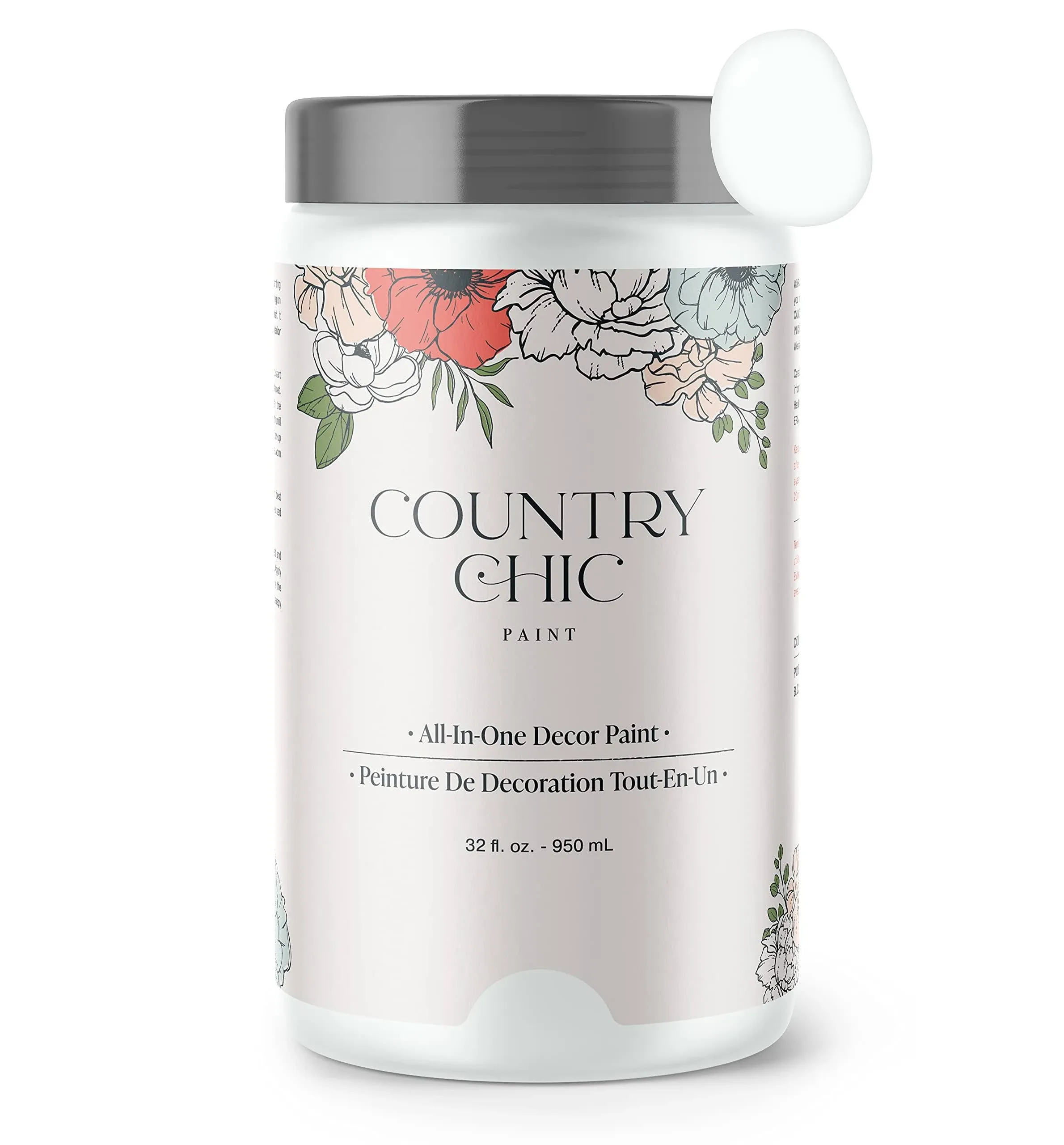 Country Chic Paint Chalk Style Paint - for Furniture, Home Decor, Crafts - Eco-friendly - All-in-One - No Wax Needed (Simplicity [White], Quart (32 oz