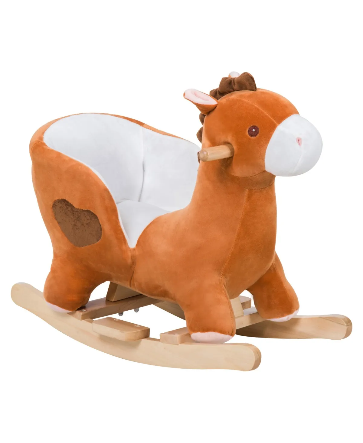 Qaba Kids Ride On Rocking Horse, Plush Animal Toy Sturdy Wooden Rocker with Songs for Boys or Girls