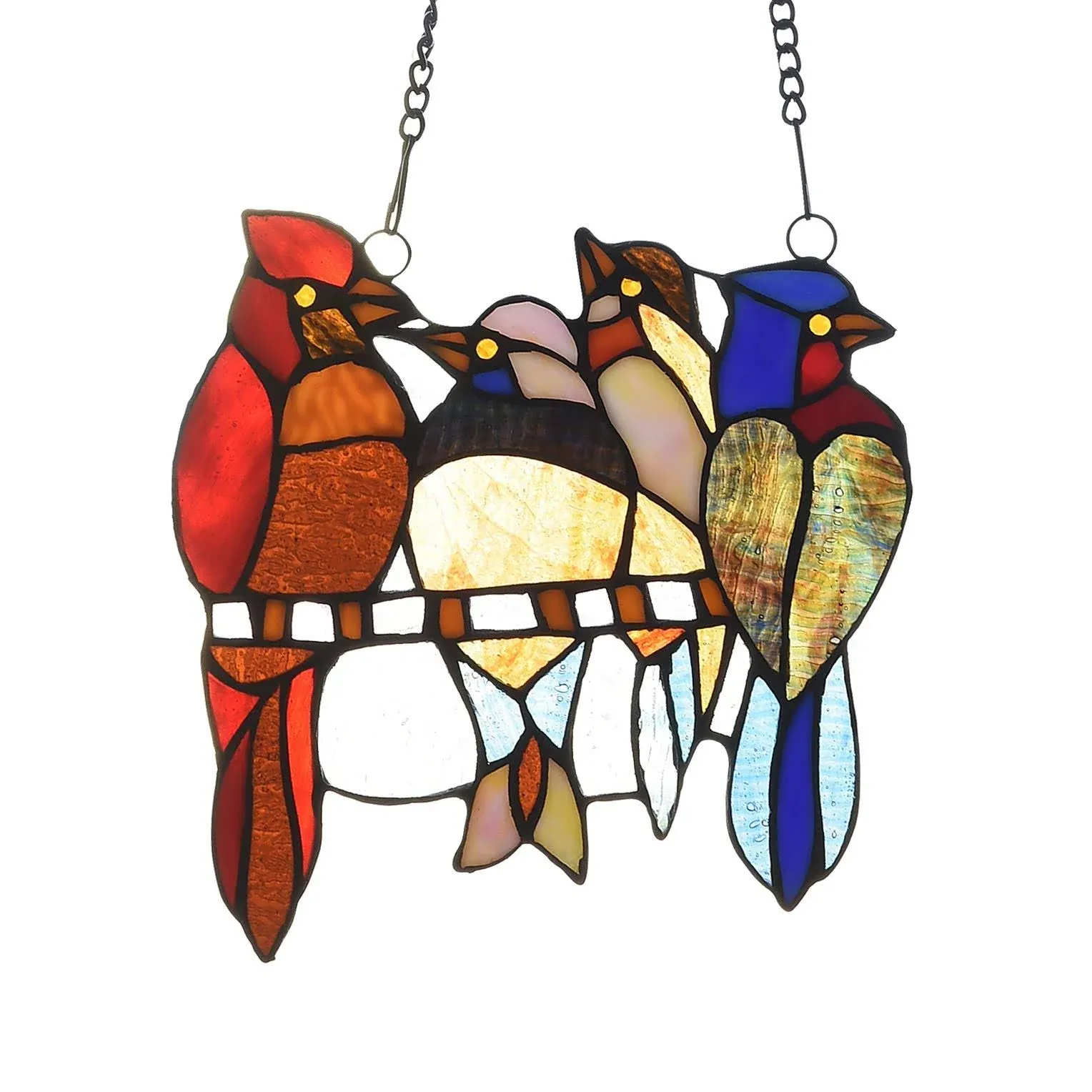 Capulina Four Birds Stained Glass Window Hangings Tiffany Style Art Handicrafts Birds Suncatcher Home Office Decor Gifts for Grandma Mom