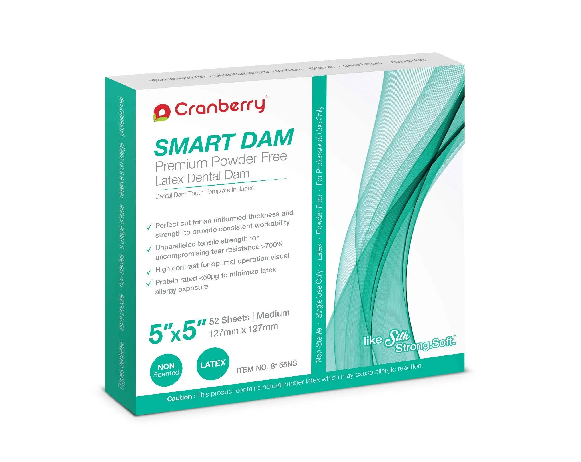 Cranberry CR8155NS Smart Dental Dam Latex Unscented 5&#034; X 5&#034; Medium Blue 52/Box