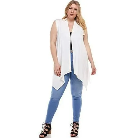 Women s Plus Size Sleeveless Cardigan Vest [Made in USA] Soft Lightweight and Comfortable Open Front Maxi Long Cardigan