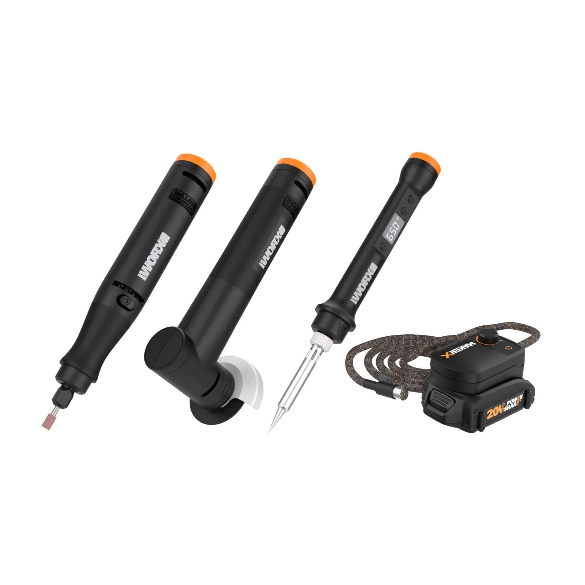 Worx 20V MakerX Combo Kit - Rotary Tool, Angle Grinder, Wood/ Metal Crafting Tool ...