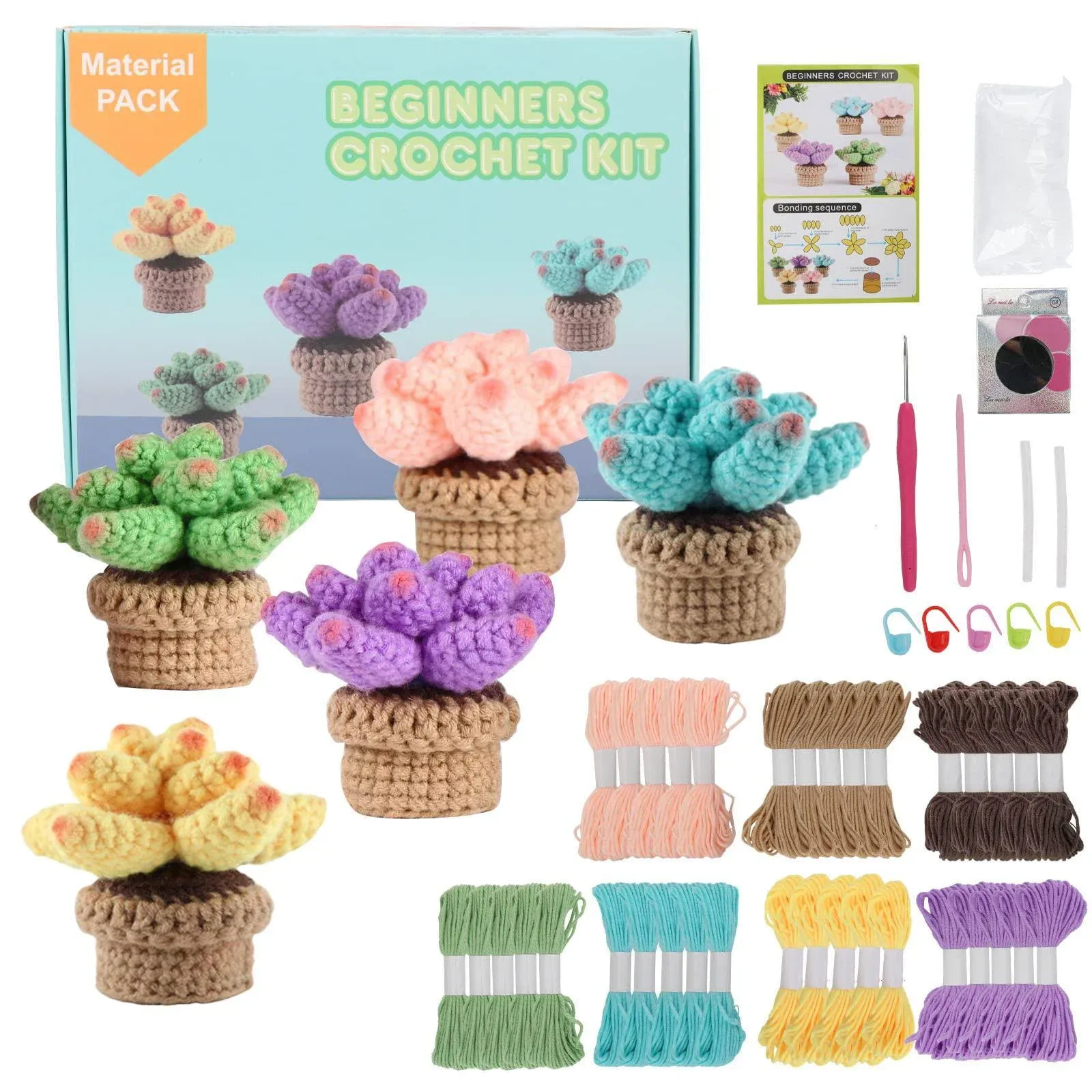 Vinelftage Crochet Kit for beginners?5pcs Succulents Crochet Starter Kit for ...