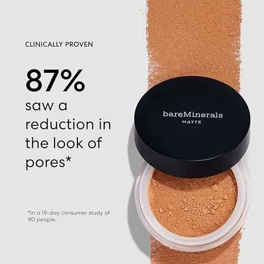 bareMinerals Original Matte Loose Mineral Foundation SPF 15, Powder Foundation Makeup, Buildable Coverage, Reduces Shine, Talc Free Foundation, Vegan