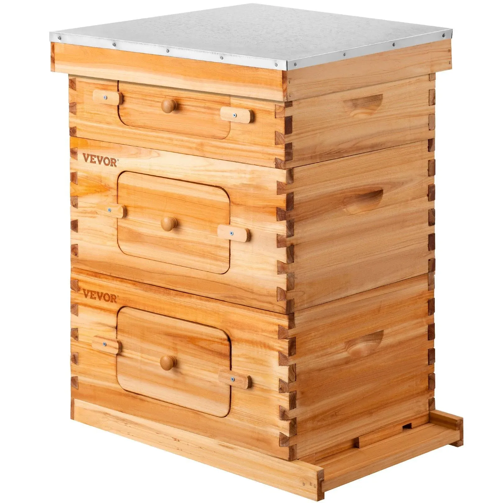 VEVOR Bee Hive, 10 Frame Complete Beehive Kit, Dipped in 100% Natural Beeswax Includes 2 Deep Brood & 1 Medium Honey Super Box with Waxed Foundations, for Beginners & Pro Beekeepers, 3 Layer