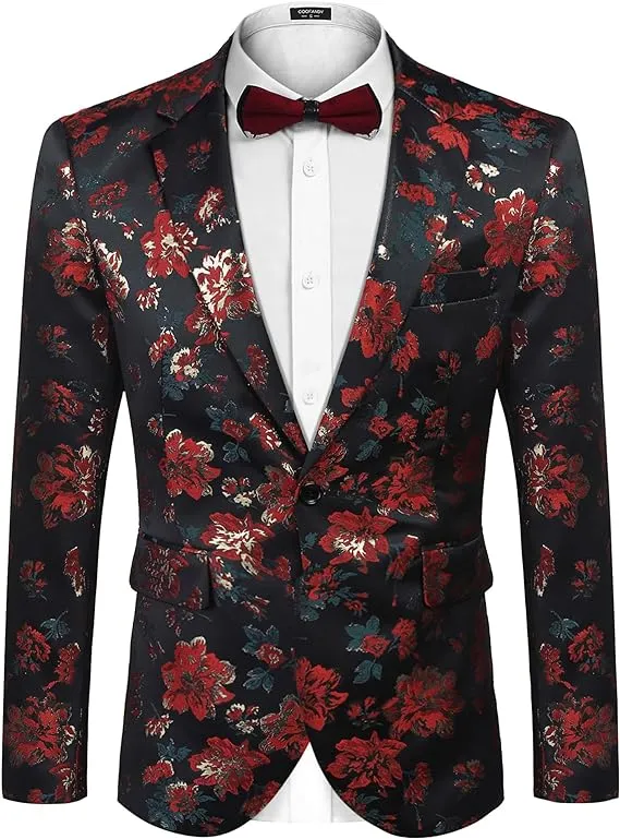 COOFANDY Mens Floral Tuxedo Jackets Slim Fit Suit Blazer Jacket for Dinner Prom Wedding