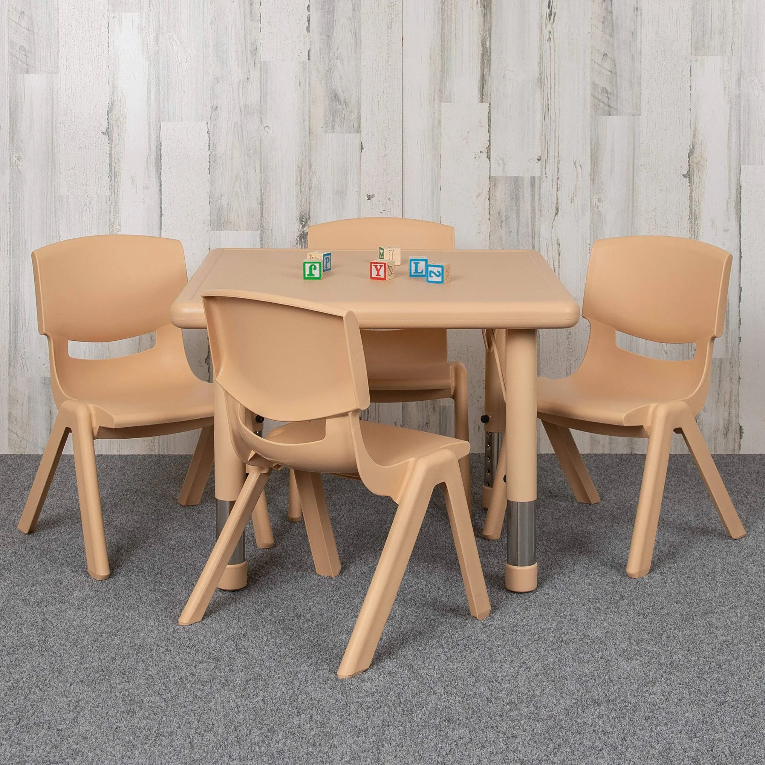 24SQ Natural Kids Table Set YU-YCX-0023-2-SQR-TBL-NAT-E-GG