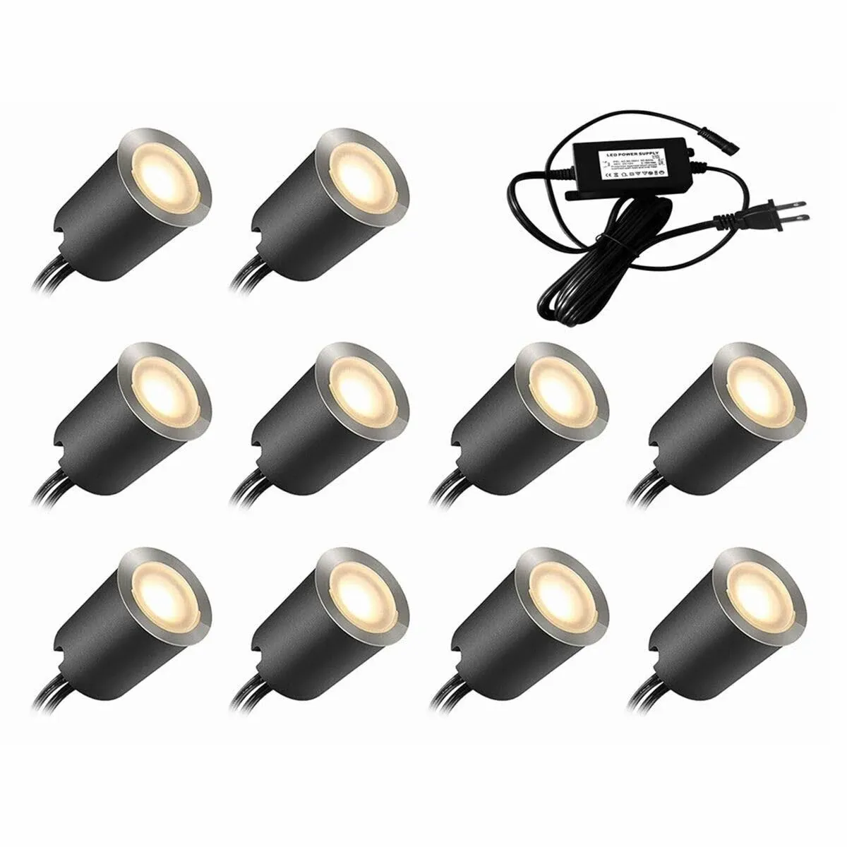 SMY Lighting 10-pcs 12V Low Voltage IP67 Waterproof Recessed LED Deck Light Kits