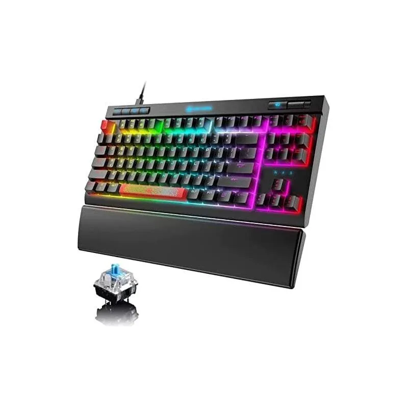 ZIYOU LANG Mechanical Gaming Keyboard,87 Keys Chroma RGB LED Backlit,Black Computer Keyboard,Multimedia Keys,Anti-ghosting Keys,Waterproof Light Up USB Wired Keyboard for PC Mac Xbox