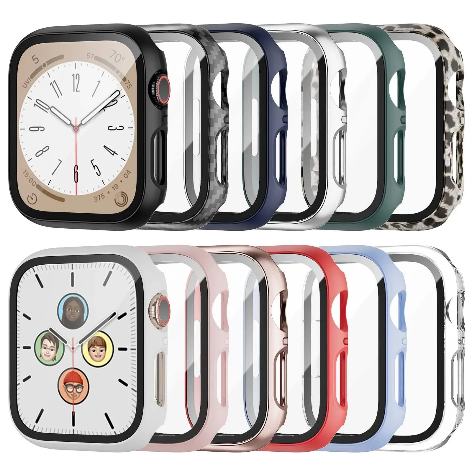 12 Pack Case for Apple Watch Series 9 8 7 41mm with Tempered Glass Screen Protector, Haojavo PC Hard Ultra-Thin Scratch Resistant Bumper Protective Cover for iWatch 41mm Accessories