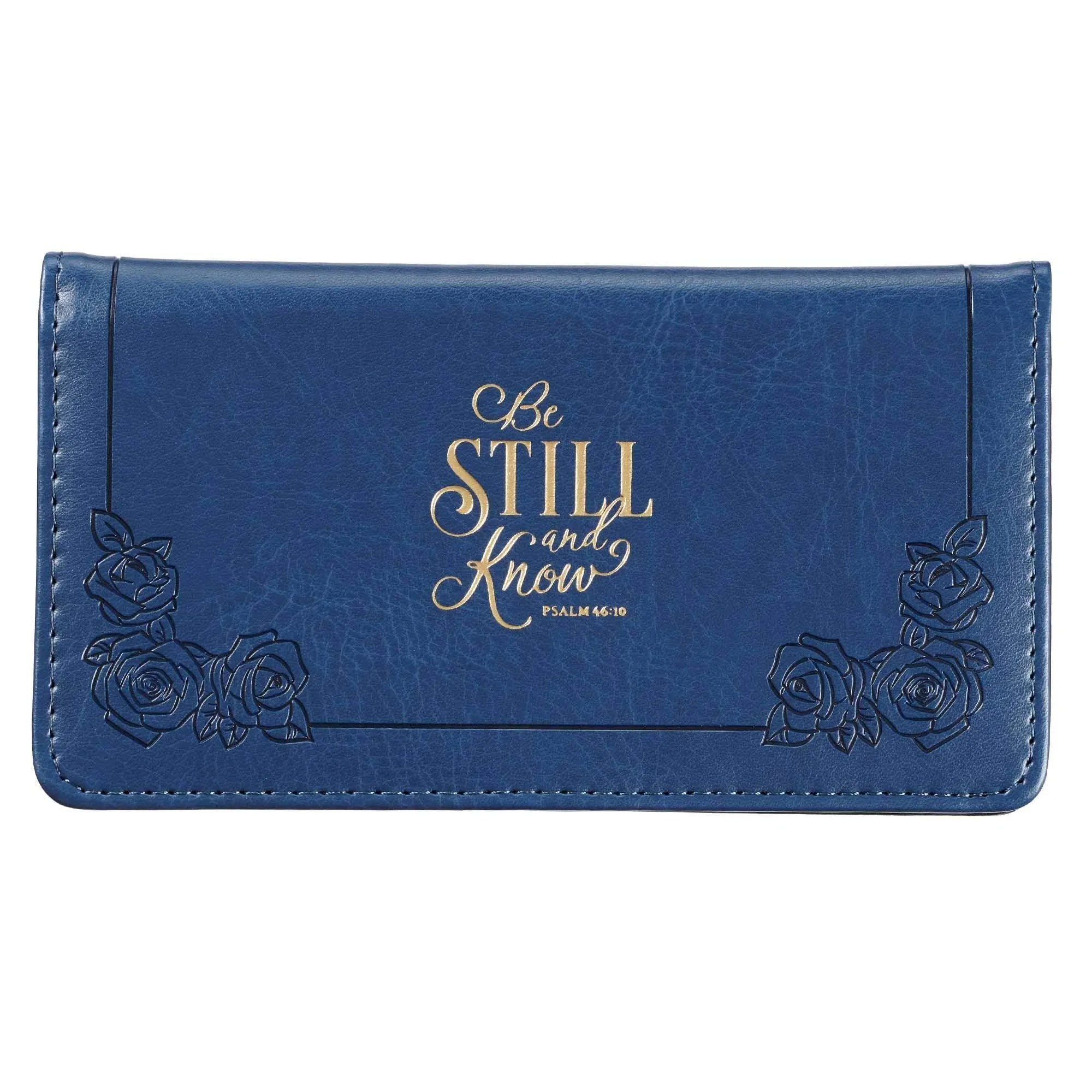 Christian Art Gifts Checkbook Cover for Women and Men with Inspirational Scripture - Be Still and Know - Navy Faux Leather Checkbook Cover for Duplicate Checks ID Credit Cards & Pen Loop - Psalm 46:10