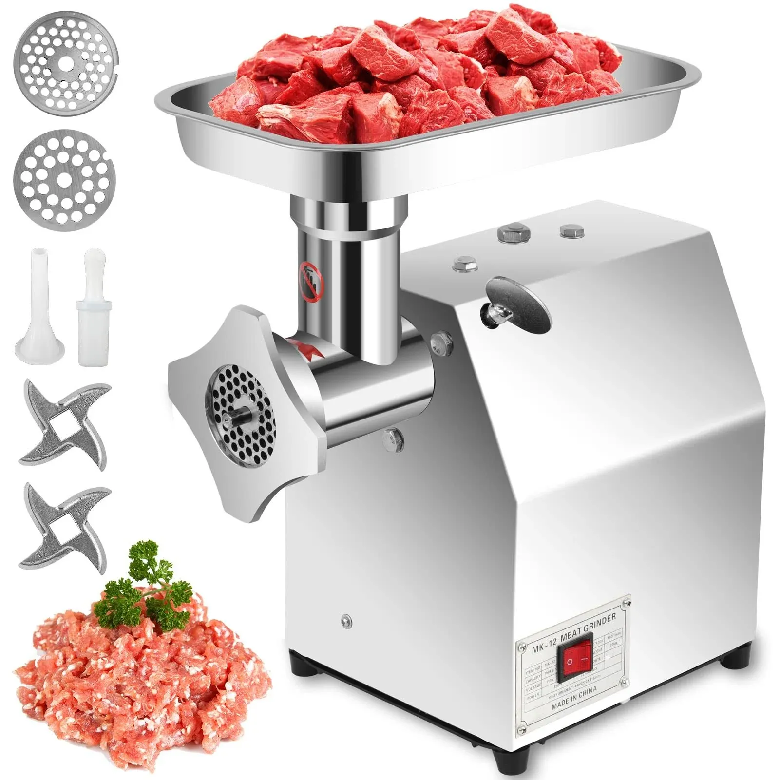 Commercial Meat Grinder Electric Meat Grinding Machine,850W 550LB/H Heavy Duty Meat Mincer Sausage Stuffer Sausage Maker with 2 Grinding Plates for Restaurants Supermarkets Butchers Shop