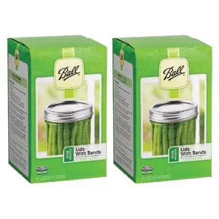 Ball Wide Mouth Jar Lids And Bands 40000 Preserve Canning Seal Fresh BPA Free Made in USA 12 PC, 2-Pack