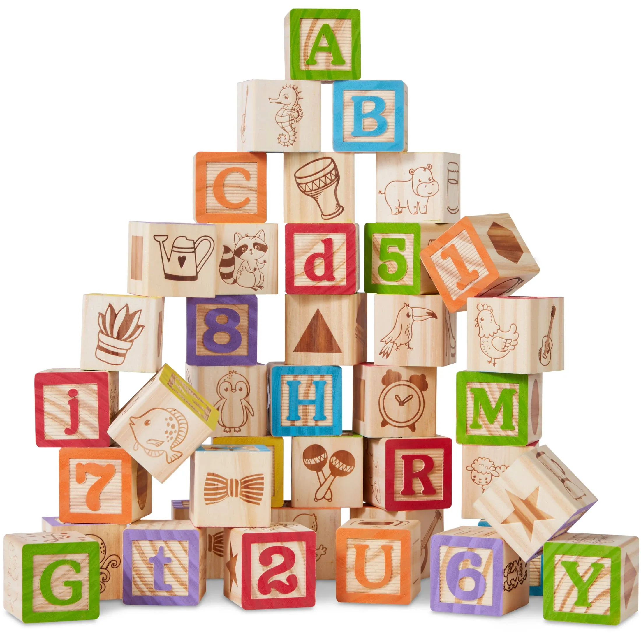 Best Choice Products 40-Piece Kids Wooden ABC Block Set, Building Education ...