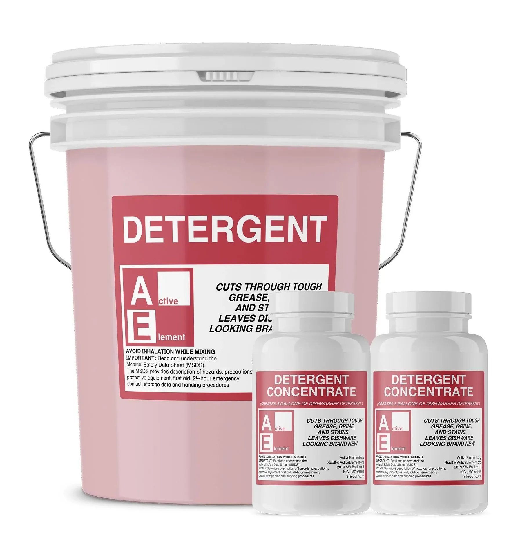 Commercial Dishwasher Detergent, Active Element, Makes Two 5-Gallon pails, Commercial-Grade