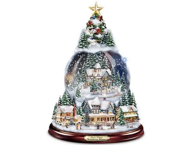 The Bradford Exchange Thomas Kinkade Wondrous Winter Musical Tabletop Christmas Tree with Snowglobe and Lights Up!