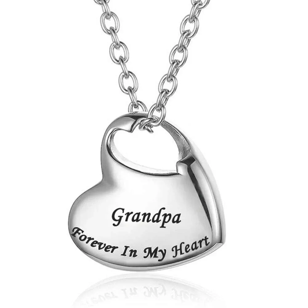 Stainless Steel Forever In My Heart Carved Memorial Urn Necklace