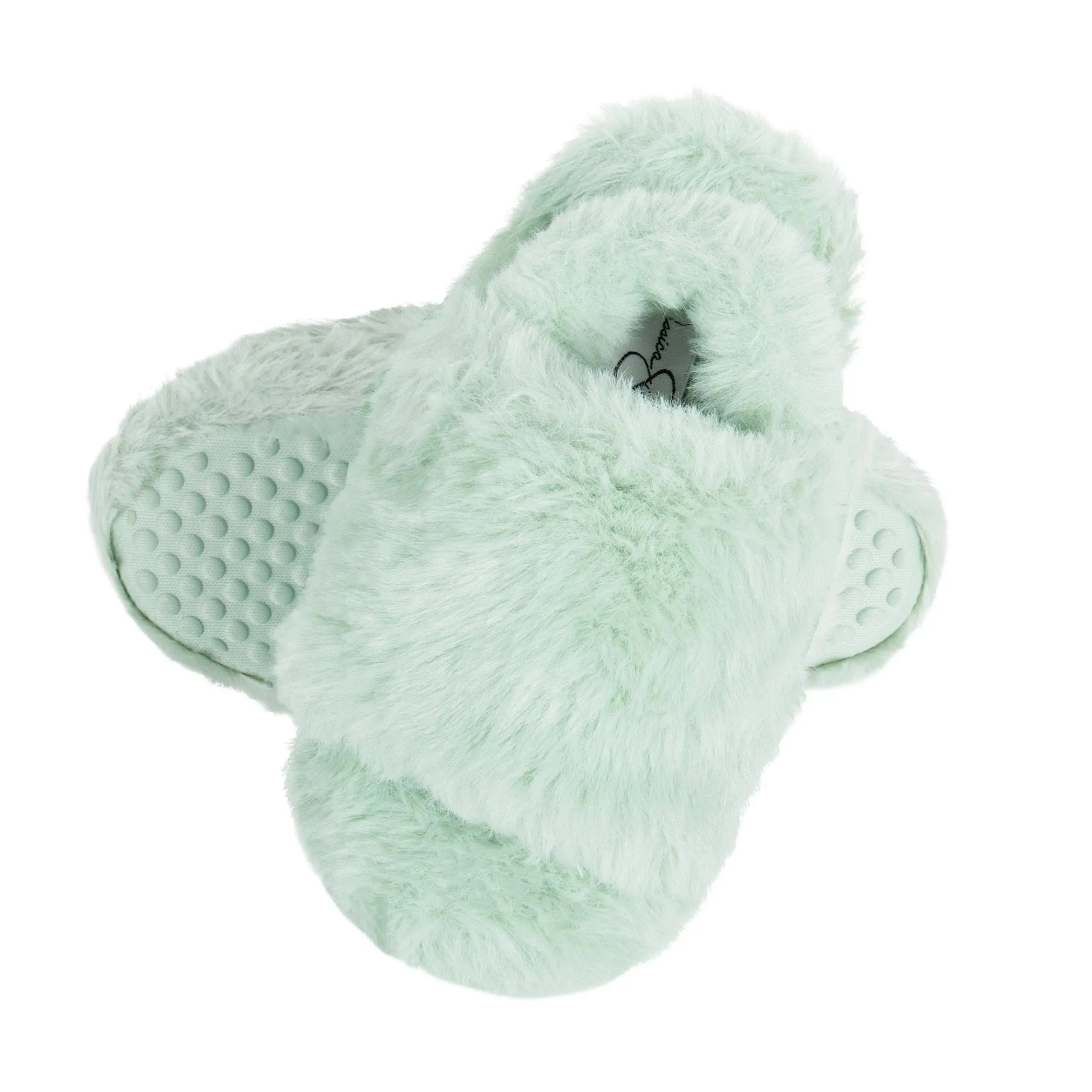 Jessica Simpson Girl's Plush Faux Fur Slip on House Slippers with Memory Foam