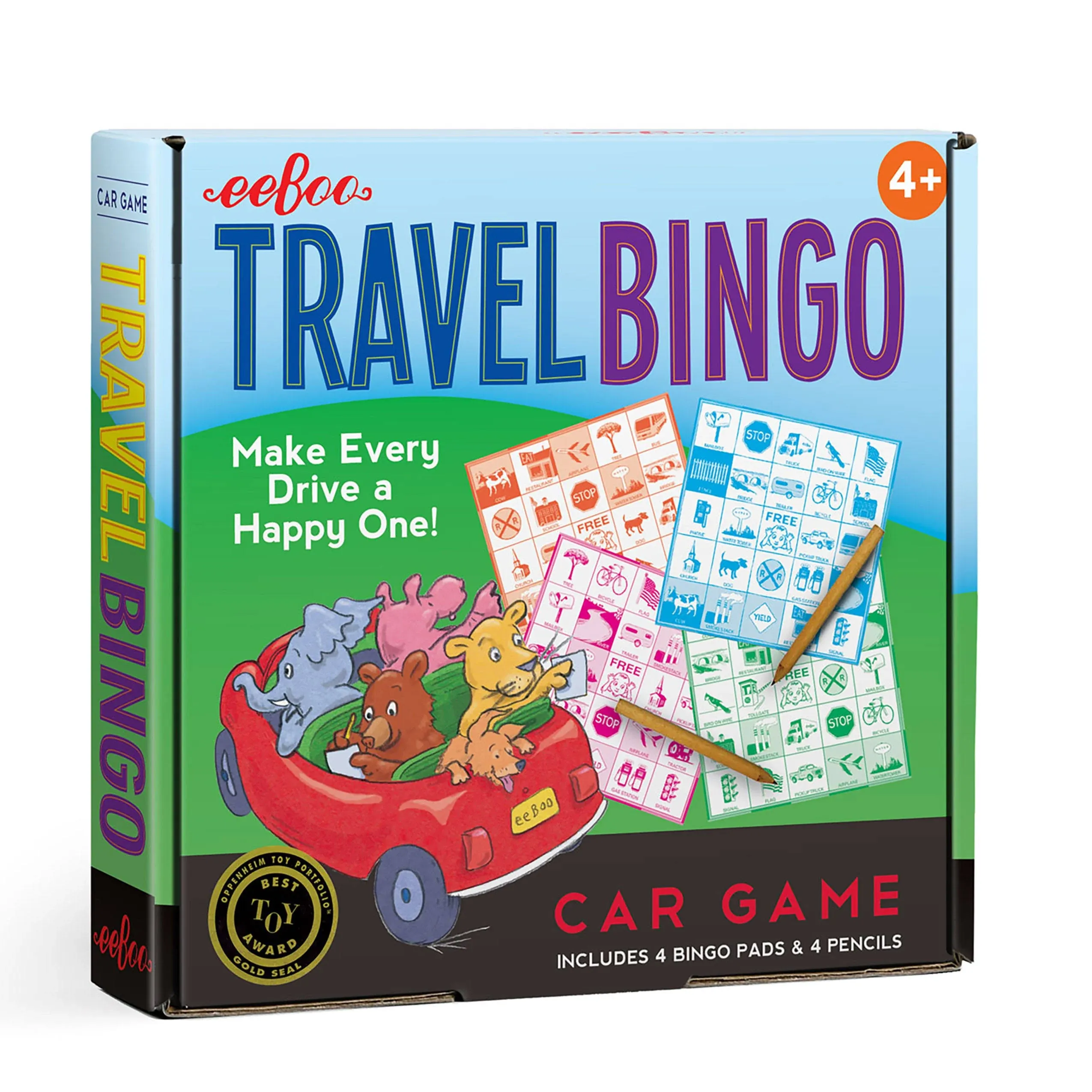 eeBoo: Travel Bingo Game, Make Every Drive a Happy One! Car Game, Includes 4 Bingo Pads & 4 Pencils, Develops Observational Skills, Patience, and Simple Logic, for 1 to 4 Players