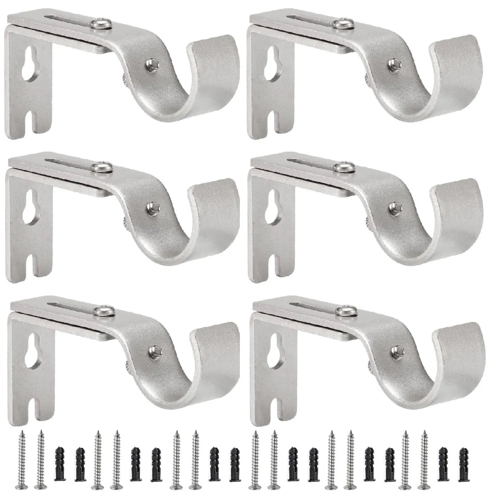 Creatyi Adjustable Curtain Rod Brackets 1 Inch Curtain Rod Brackets Heavy Duty Curtain Rod Bracket Curtain Rod Support for 1 Inch Rod (6 PCS, Silver)