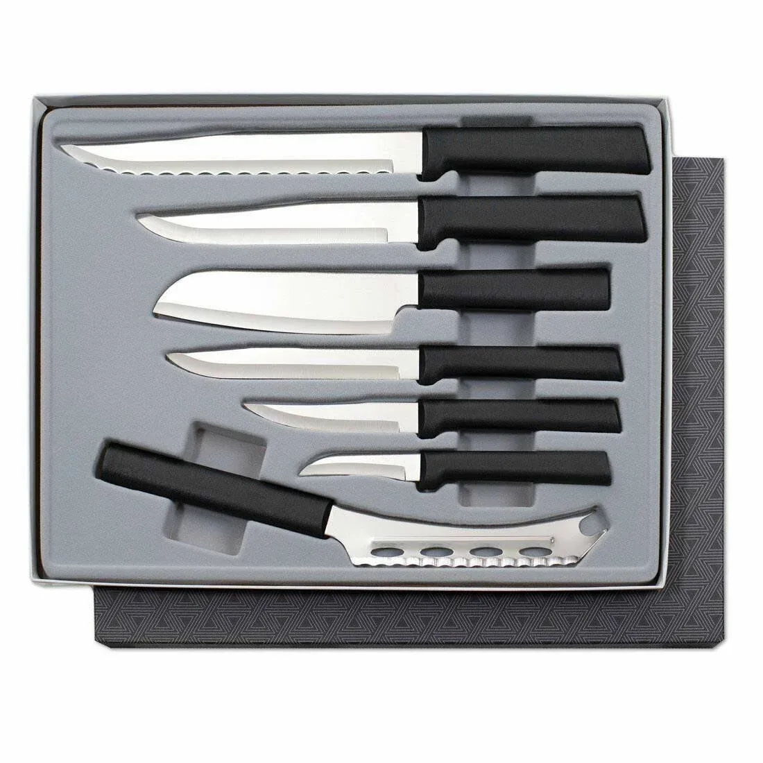 Rada Cutlery Knives Gift Set Stainless Steel Blades Steel Resin, Set of 7, 11 1/4 Inches, Black Handle