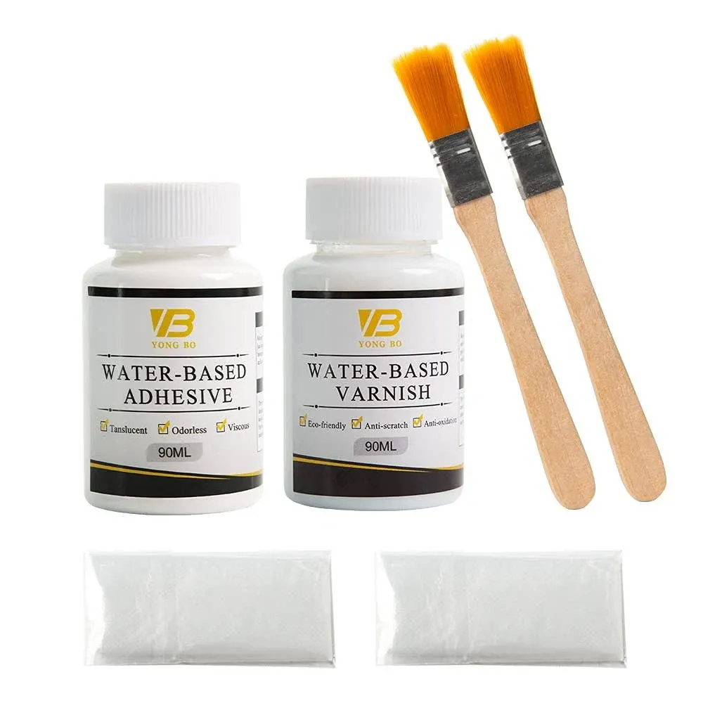 Gilding Adhesive Kit, Gold Leaf Glue Adhesive and Water Based Varnish for Craft Supplier, Resin Art, Furniture Decoration, Wall, Ceiling (2 Brushes + 2 Gloves)