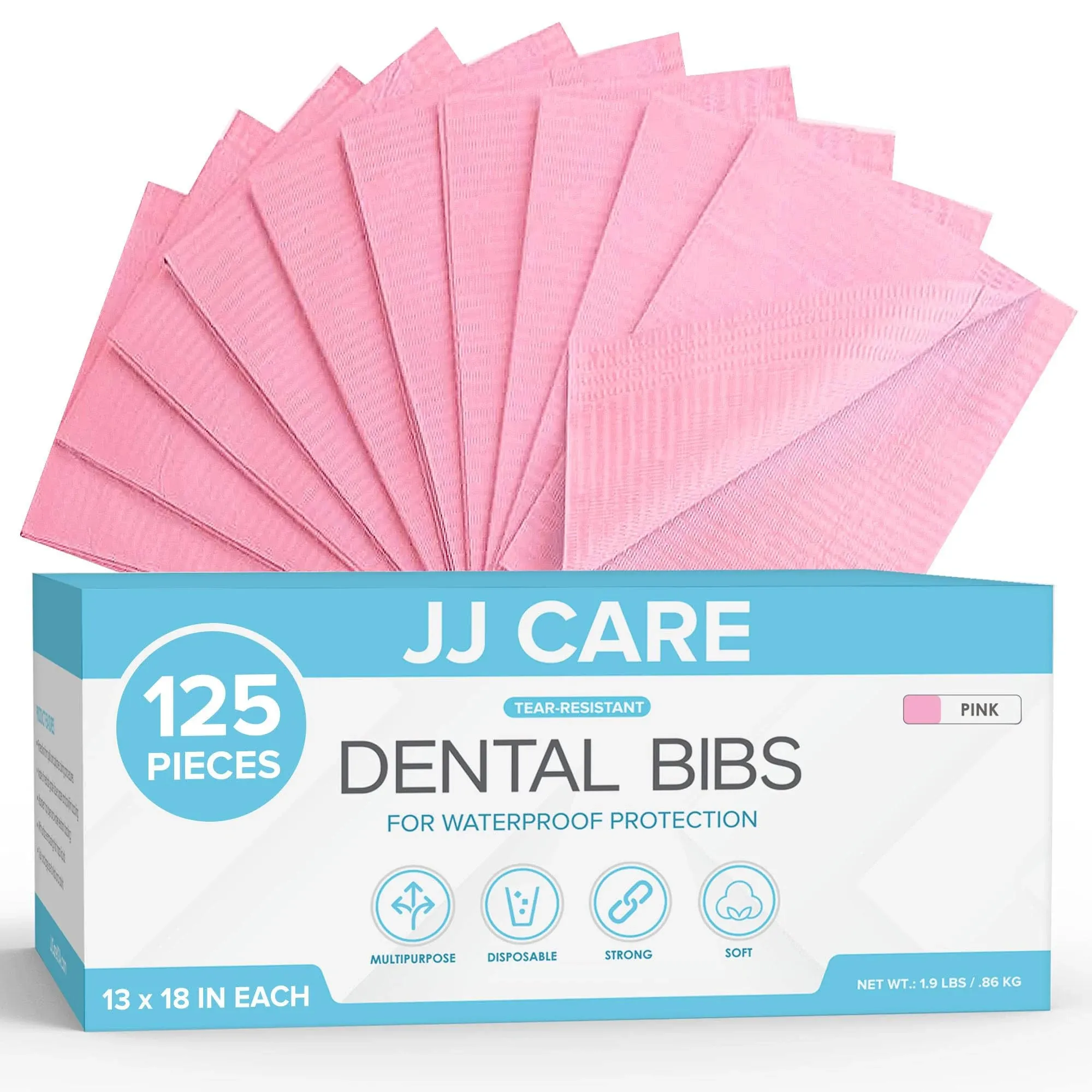 JJ Care Dental Bibs [Pack of 125] - 13 inch x 18 inch Pink Dental Bibs Disposable ...