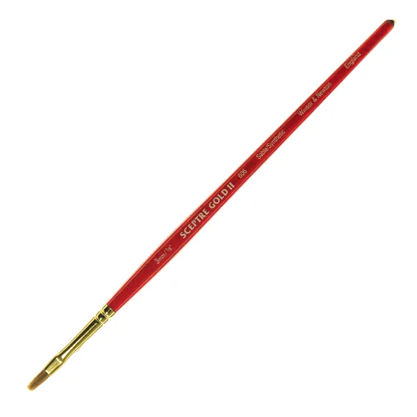 Winsor &amp; Newton Sceptre Gold II Short-Handle Paint Brush 606, 1/8&quot;, One-Stroke Bristle, Sable Hair, Terracotta