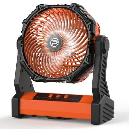 Panergy Camping Fan with LED Lantern, 10000mAh Rechargeable Battery Operated, Outdoor Tent Fan with Light & Hook, 270° Pivot, 3 Speeds, Portable Fan for Camping, Fishing, Power Outage, Hurricane